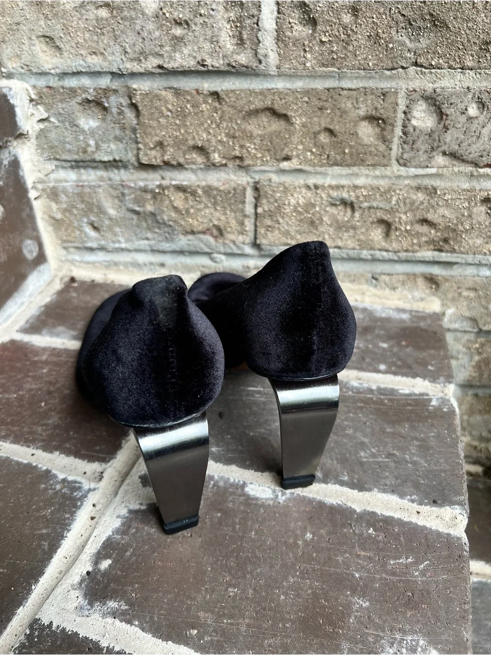 Robert Clergerie Black Velvet Pumps with Sculptural Metallic Heels